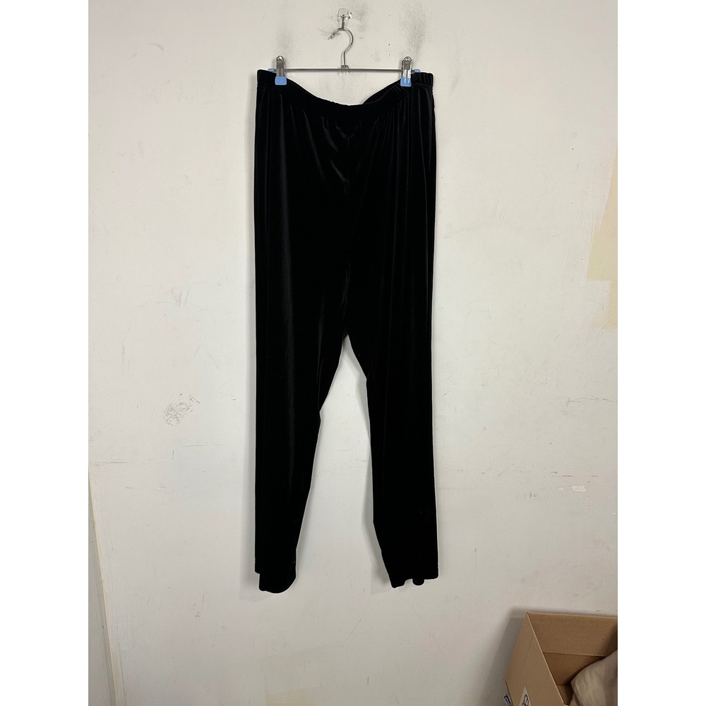 Quacker Factory Womens 1X Black Stretch Velvet Elastic Waist Straight Leg Pants